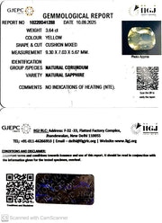 3.64/CT Natural Yellow Sapphire With Govt Lab Certificate (34410)